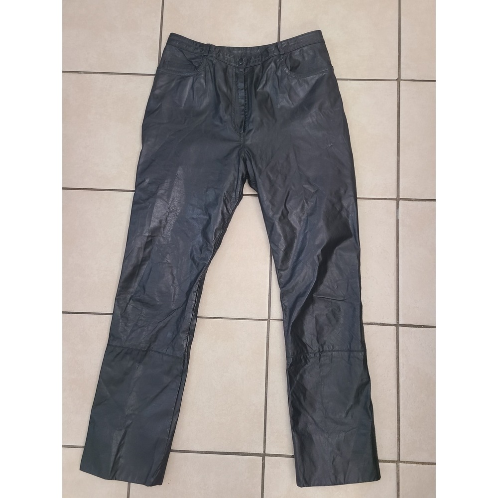 Made in Brazil Leather Pants Women 15 Black Good Straight Leg High Rise Vintage